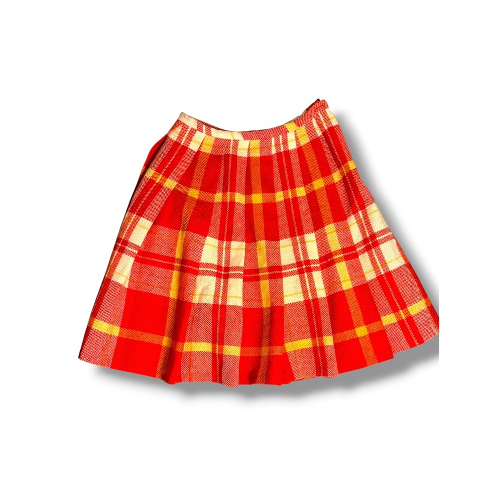 Vintage Juniorite Red Plaid Pleated Mini Skirt High Waisted XS 24 Waist Retro